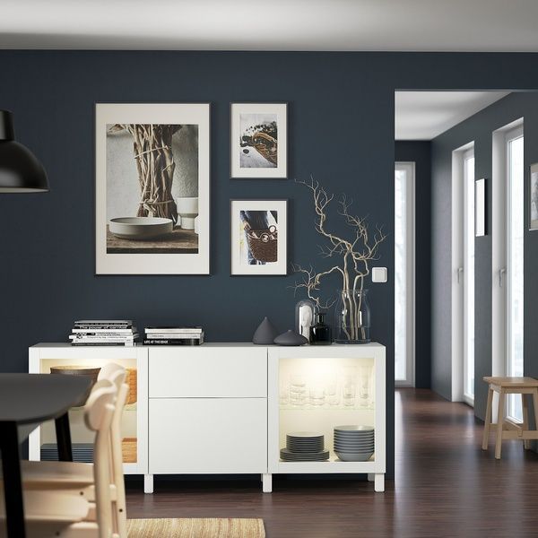 IKEA Комбінація з ящиками, біле прозоре скло Lappviken/Sindvik/Stubbarp BEST&Aring;, 294.126.75 29412675 фото