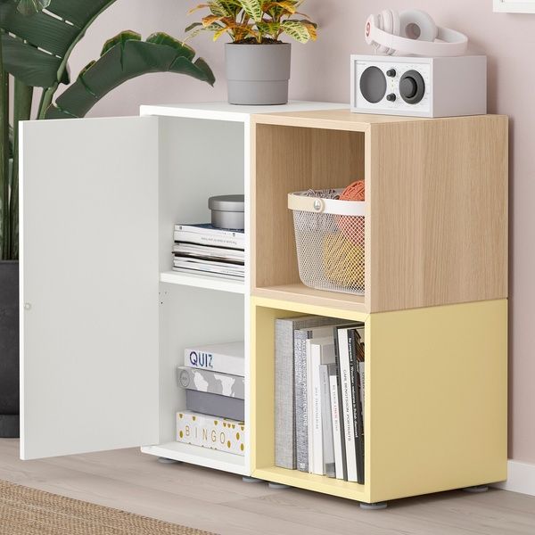 IKEA Комбінація шаф з ніжками, білий/дуб морений, блідо-жовтий ефект EKET, 895.493.88 89549388 фото