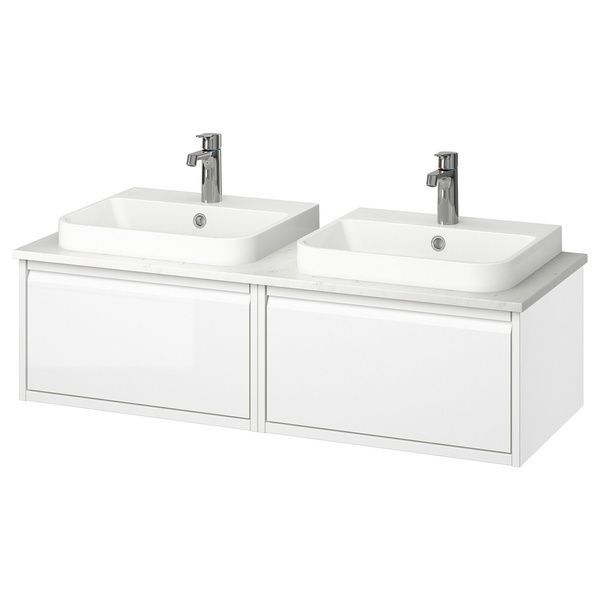 IKEA Умывальник/умывальники/смесители, глянцевый белый/имитация белого мрамора &Auml;NGSJ&Ouml;N / BACKSJ&Ouml;N, 995.285.83 99528583 фото