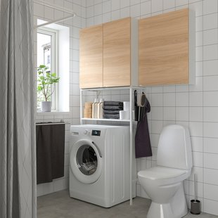 IKEA ENHET (ИКЕА ЭНХЕТ), Книжный шкаф, белый/дуб, 140x32x204 см, 894.774.66 89477466 фото