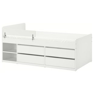 IKEA Каркас кровати с выдвижными ящиками. и перила+дно, белый SLÄKT / NATTAPA, 895.639.11 89563911 фото