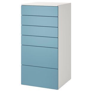 IKEA Комод, 6 ящиків, білий/синій SM&Aring;STAD / PLATSA, 695.453.29 69545329 фото