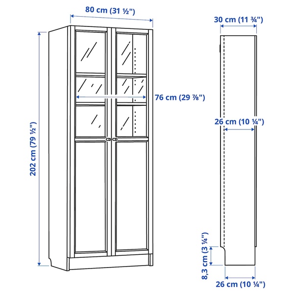 IKEA Шафа BILLY (ІKEA БИЛЛИ), Стелаж/шафа, пара двері панельних/скляних, 692.817.76 69281776 фото