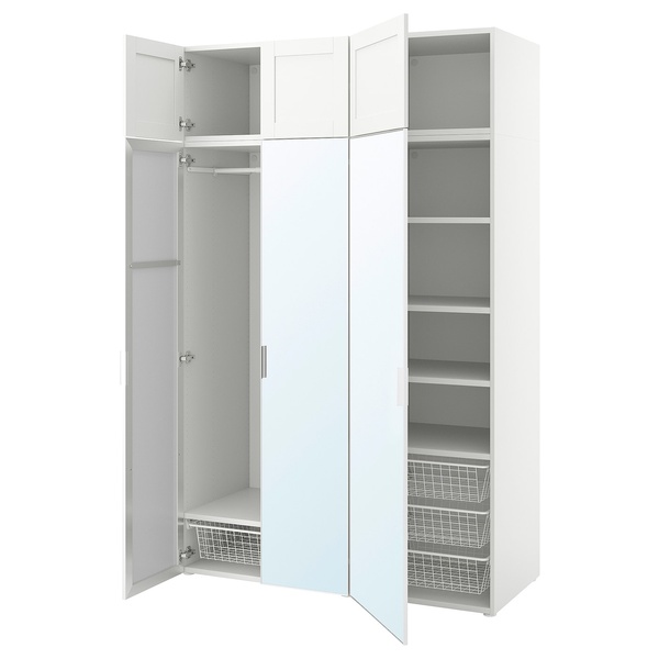 IKEA PLATSA (ИКЕА ПЛАТСА), Шкаф 6-дверный, STRAUMEN зеркало стекло/SANNIDAL белый, 140x57x221 см, 994.173.73 99417373 фото