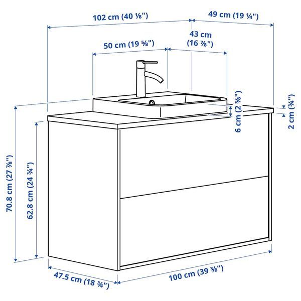 IKEA Умывальник с ящиками/мойкой/смесителем, имитация коричневого цвета. имитация дуба/серого камня &Auml;NGSJ&Ouml;N / BACKSJ&Ouml;N, 295.216.03 29521603 фото