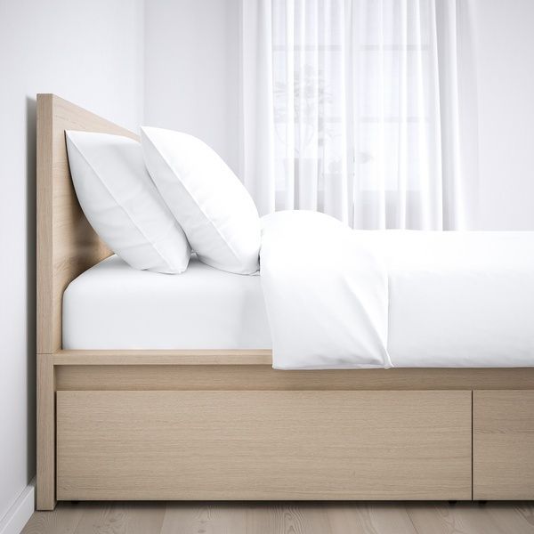 IKEA Каркас ліжка з 4 ящиками для зберігання, шпон білого дуба/Lur&ouml;y MALM, 290.274.19 29027419 фото