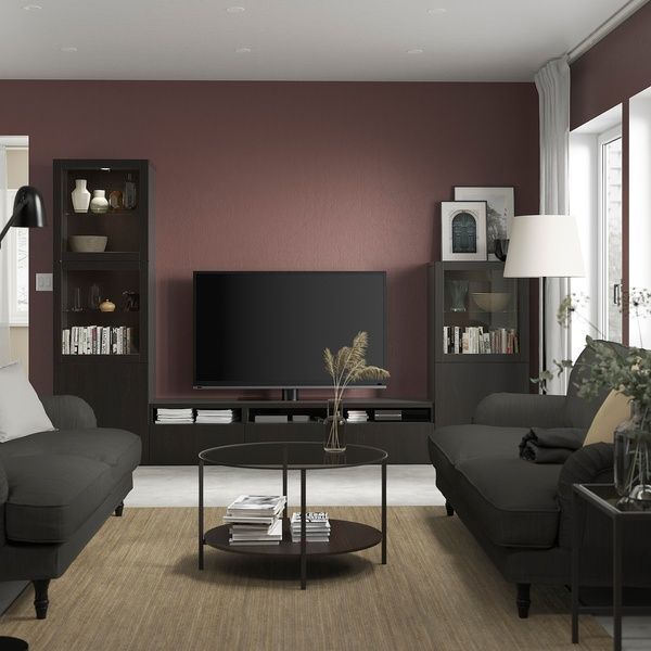 IKEA Комбинация ТВ/стекл дверцы, черно-коричневый/Лаппвикен черно-коричневое прозрачное стекло BEST&Aring;, 193.307.84 19330784 фото