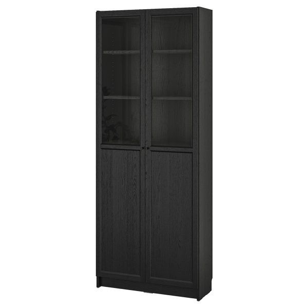 IKEA Книжный шкаф, пара панелей/стеклянных дверей, имитация черного цвета. дуб BILLY / OXBERG, 894.833.25 89483325 фото