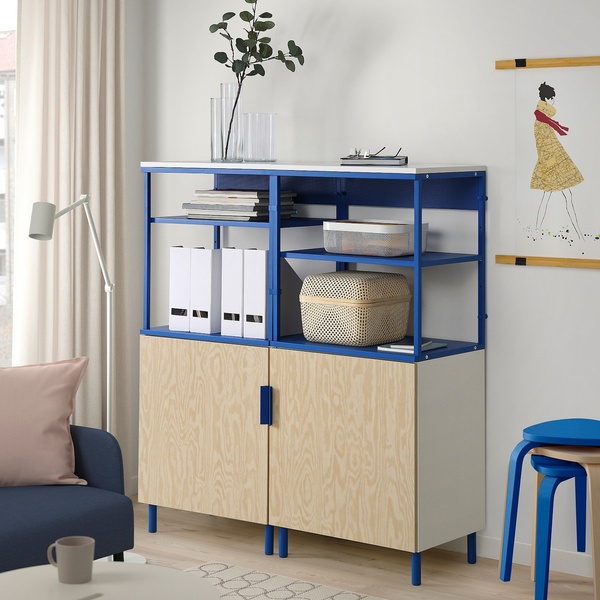 IKEA Відкритий стелаж з 2 дверцятами, Kalbåden білий/синій PLATSA, 595.229.22 59522922 фото