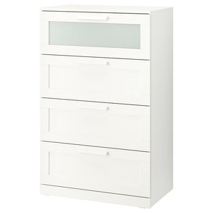 IKEA Комод BRIMNES (ИКЕА БРИМНЭС), Комод, 4 ящика, белый, матовое стекло, 78x124 см, 903.920.46 90392046 фото