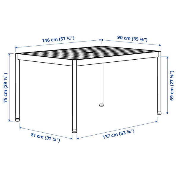 IKEA SEGERON (ІKEA СЕГЕРОН), Стіл садовий, білий/бежевий, 91x147 см, 905.108.13 90510813 фото