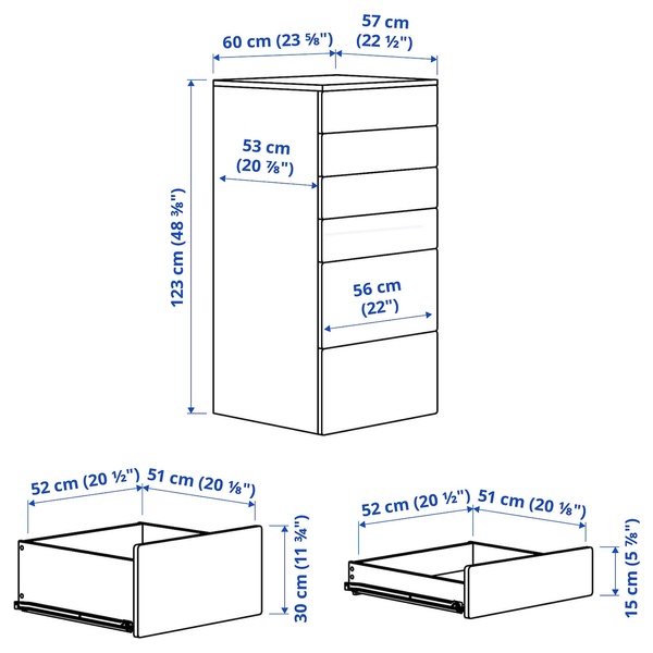 IKEA Комод 6 ящиків береза біла/блакитна SMÅSTAD / PLATSA, 195.493.01 19549301 фото