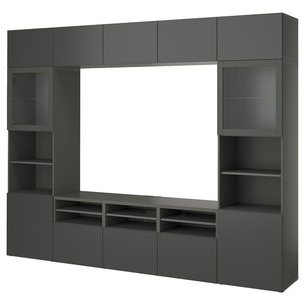 IKEA BESTA (ІKEA БЕСТА), Комбінація ТВ/скляні двері, темно-сірий Лаппвікен/Сіндвік темно-сірий, 300x42x231 см, 995.561.37 99556137 фото