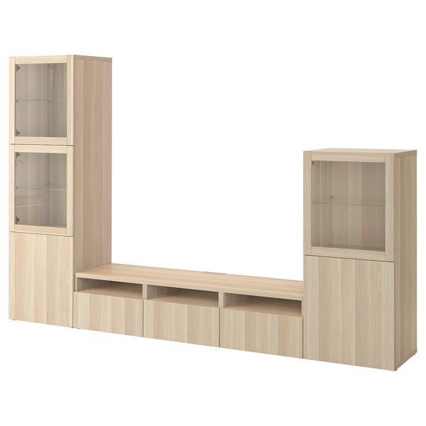 IKEA BEST&Aring; (ІKEA БЕСТО), Комбінація для зберігання ТВ/скляні дверцята, під вибілений дуб/прозоре скло під вибілений дуб Lappviken, 300x42x193 см, 094.063.88 09406388 фото