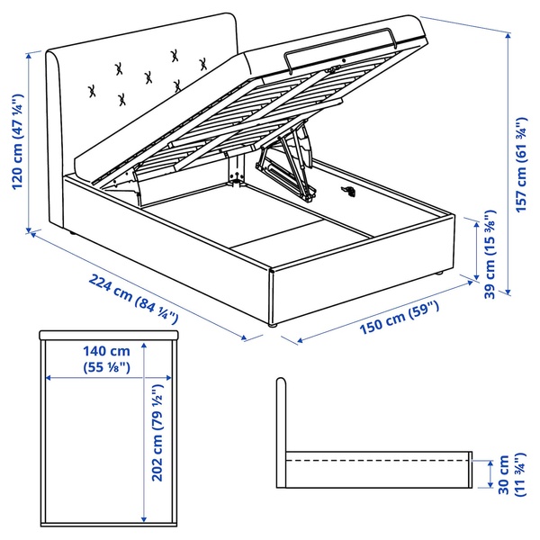 IKEA IDANAS (ІKEA ИДАНАС), Ліжко з ящиком, Гуннаред темно-сірий, 140x200 см, 404.589.64 40458964 фото