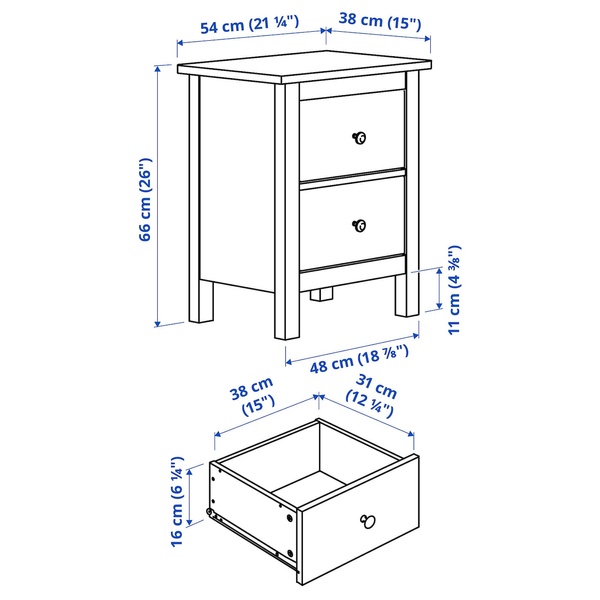 IKEA Тумба приліжкова HEMNES (ІKEA ХЕМНЭС), Комод, 2 ящика, біла морилка, 802.426.27 80242627 фото