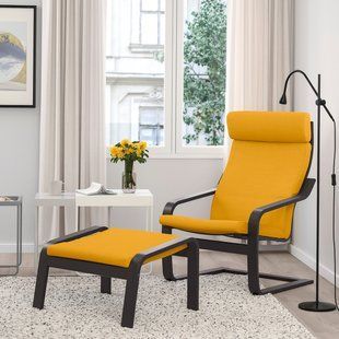IKEA Кресло/подставка для ног, черно-коричневый/Скифтебо желтый PO&Auml;NG, 294.877.98 29487798 фото