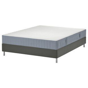 IKEA Континентальная кровать, Valev&aring;g средней жесткости/светло-синий темно-серый LYNG&Ouml;R, 295.517.89 29551789 фото