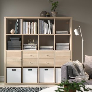 IKEA Стеллаж KALLAX (ИКЕА KALLAX), Книжный шкаф с 4 картриджами, дуб bejcowany на бело, 191.975.96 19197596 фото