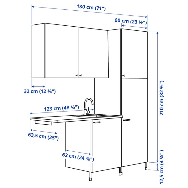 IKEA ENHET (ІKEA ENHET), Пральна, біла, 183 x 63,5 x 222,5 см, 494.375.14 49437514 фото