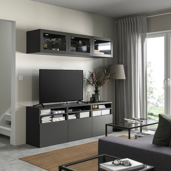 IKEA Комбінація ТВ/скляні двері, темно-сірий Sindvik/Lappviken темно-сірий BEST&Aring;, 295.560.89 29556089 фото