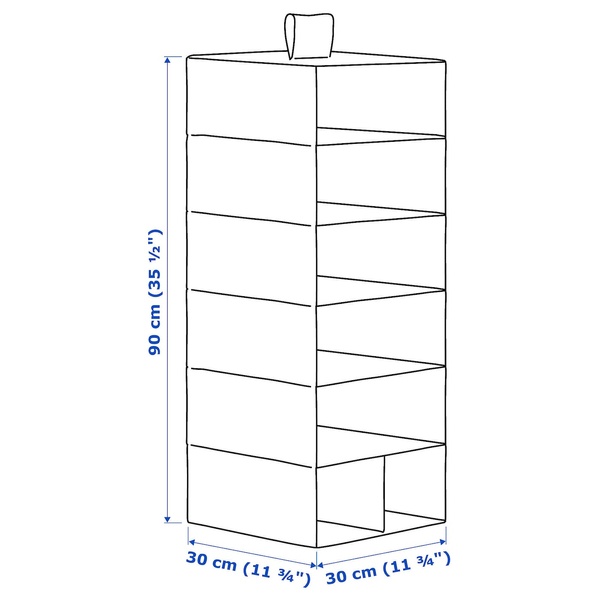 IKEA STUK (ІKEA Стук), Організатор для одягу, 7 полиць, білий/сірий, 30x30x90 см, 703.708.56 70370856 фото