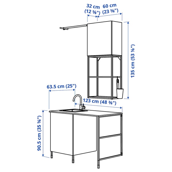 IKEA ENHET (ІKEA ЭНХЕТ), Пральня, антрацитовий/сірий каркас, 123 x 63,5 x 87,5 см, 194.772.57 19477257 фото