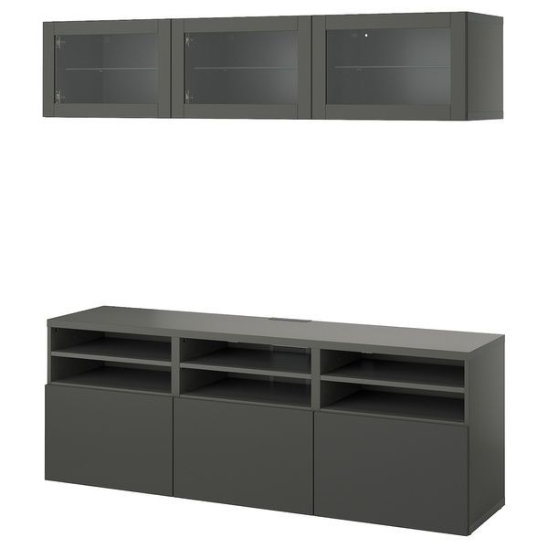 IKEA Комбінація ТВ/скляні двері, темно-сірий Sindvik/Lappviken темно-сірий BEST&Aring;, 295.560.89 29556089 фото