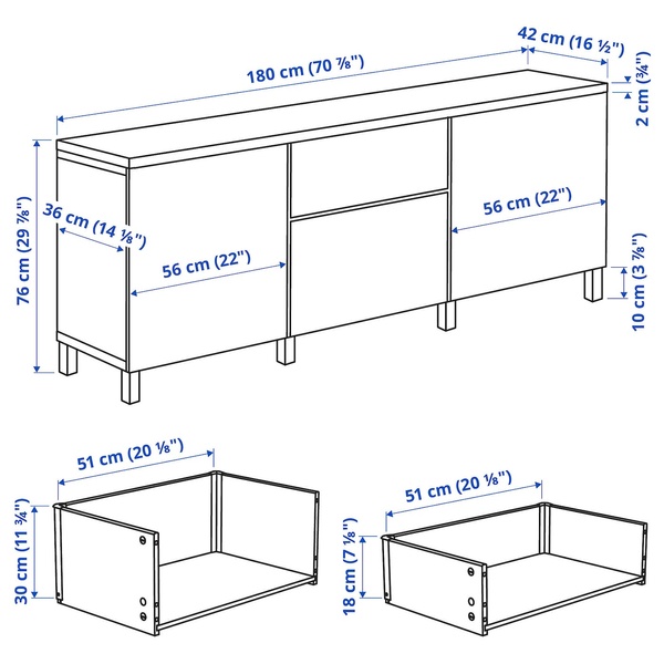 IKEA BESTA (ІKEA БЕСТА), Комбинация с ящиками, Синдвик белый/Лаппвикен/Стуббарп белый, 180x42x76 см, 994.404.63 99440463 фото