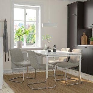 IKEA Стіл і 4 стільці, глянцевий/білий хром/Viarp бежевий/коричневий TORSBY / LUSTEBO, 595.235.25 59523525 фото