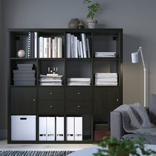 IKEA Стеллаж KALLAX (ИКЕА KALLAX), Книжный шкаф с 4 картриджами, czarnybrąz, 792.783.25 79278325 фото