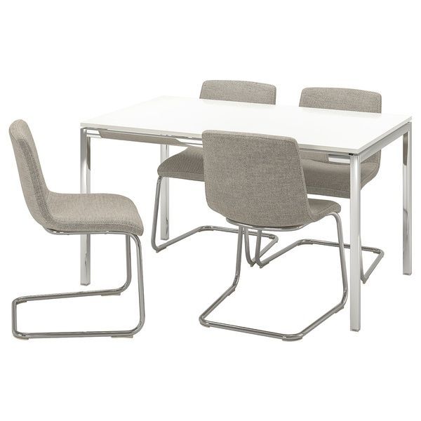 IKEA Стіл і 4 стільці, глянцевий/білий хром/Viarp бежевий/коричневий TORSBY / LUSTEBO, 595.235.25 59523525 фото