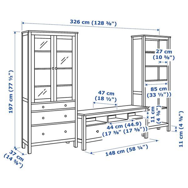 IKEA Тумба под ТВ, белая морилка/прозрачное стекло HEMNES, 392.995.65 39299565 фото
