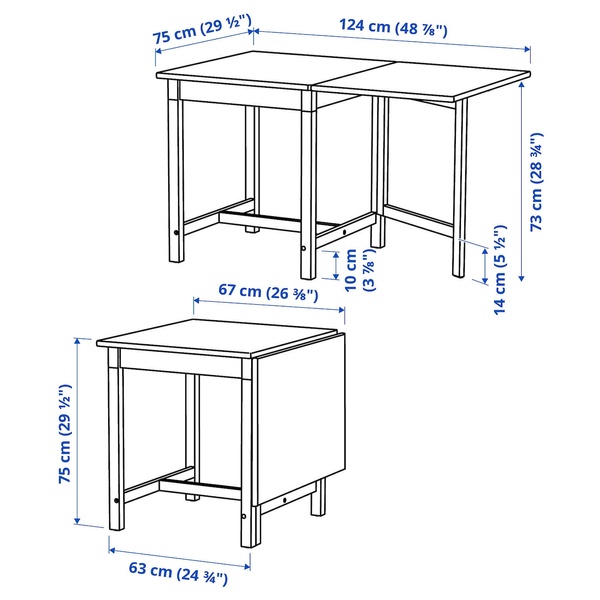 IKEA PINNTORP (ИКЕА ПИНТОРП), Стол с откидной столешницей, светло-коричневая морилка/белая морилка, 67/124x75 см, 705.294.65 70529465 фото