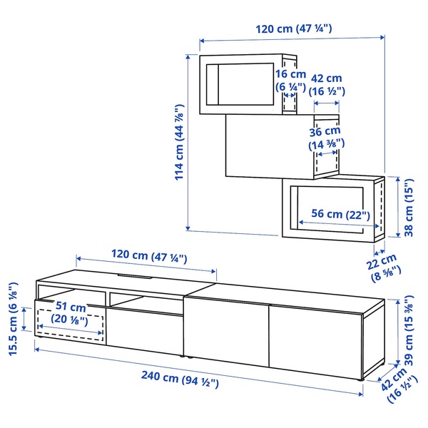 IKEA BESTA (ИКЕА БЕСТА), Комбинация телевизора и стеклянной двери, Selsviken/Fällsvik черный антрацит, 240x42x190 см, 595.561.44 59556144 фото