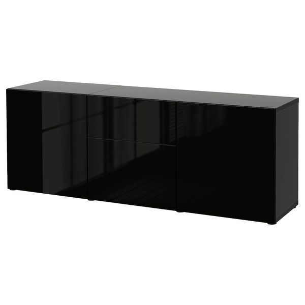 IKEA BESTA (ІKEA БЕСТА), Комбинация с ящиками, черно-коричневый/Сельсвикен глянцевый/черный, 180x42x65 см, 893.251.71 89325171 фото