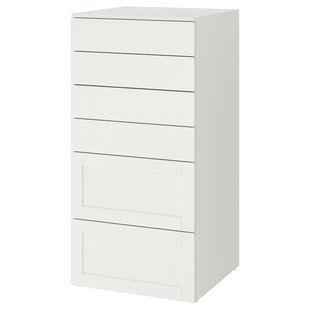 IKEA SMASTAD / PLATSA (ИКЕА СМАСТАД/ПЛАЦА), Комод, 6 ящиков, белый, белая рама, 60х57х123 см, 793.883.95 79388395 фото