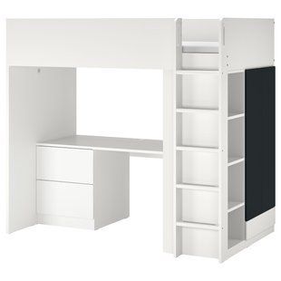 IKEA Ліжко-горище, біла дошка/з письмовим столом із 3 висувними ящиками SM&Aring;STAD, 994.374.70 99437470 фото