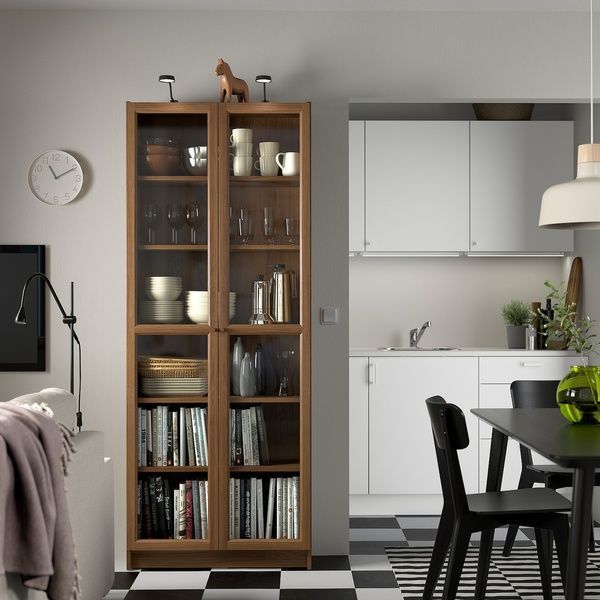 IKEA Книжный шкаф со стеклянными дверцами, коричневый орех BILLY / OXBERG, 394.833.18 39483318 фото