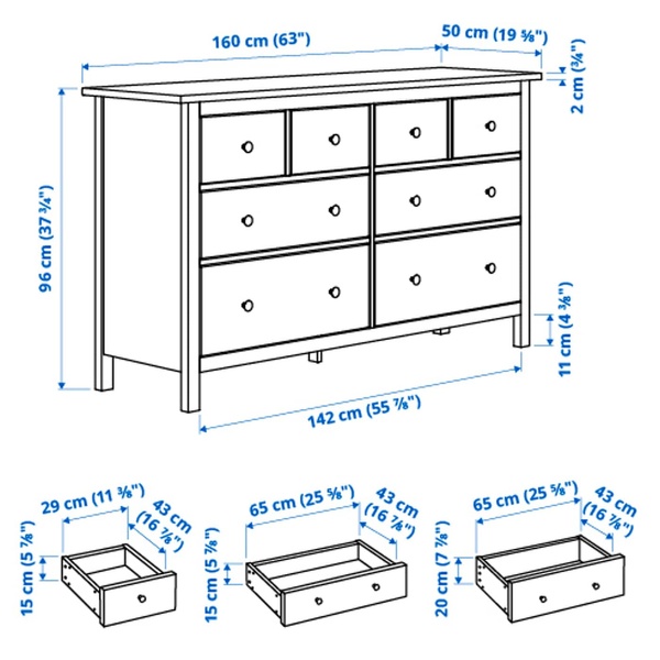 IKEA HEMNES (ИКЕА ХЕМНЭС), Комод, 8 ящиков, серая морилка, 160x96 см, 303.924.69 30392469 фото