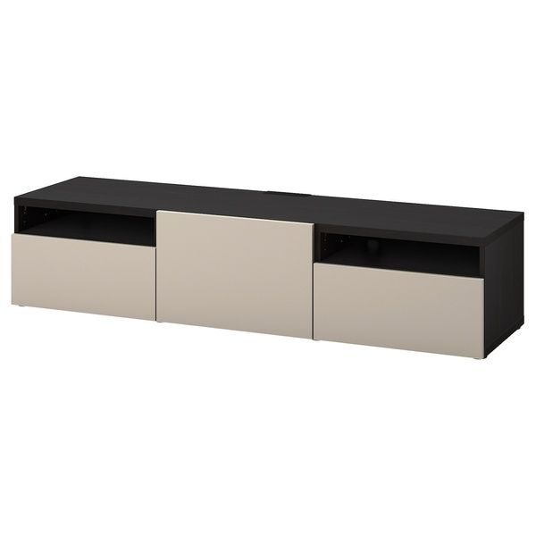IKEA BEST&Aring; (ІKEA БЕСТО), Тумба під ТВ з ящиками і дверцями, чорно-коричневий/Лаппвікен світло-сірий/бежевий, 180x42x39 см, 294.358.94 29435894 фото