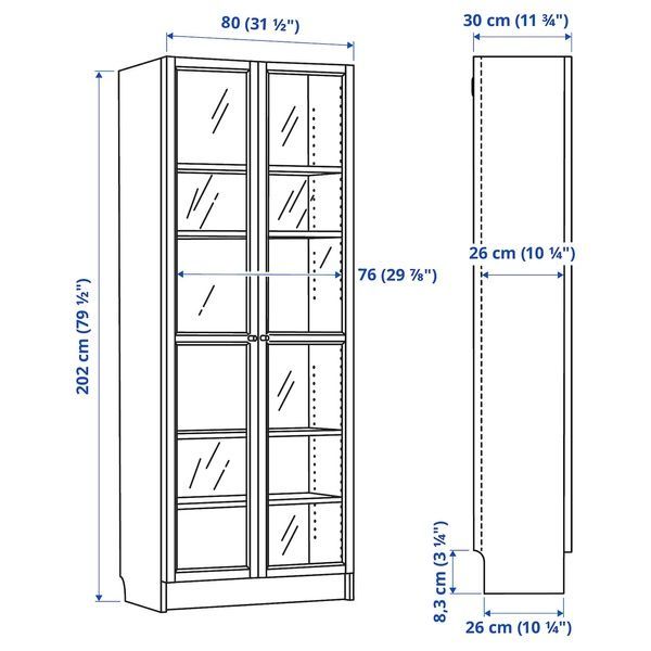 IKEA Книжный шкаф со стеклянными дверцами, коричневый орех BILLY / OXBERG, 394.833.18 39483318 фото