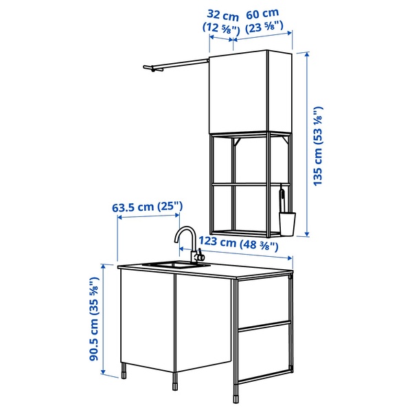 IKEA Пральня, антрацит/білий ENHET, 494.772.51 49477251 фото