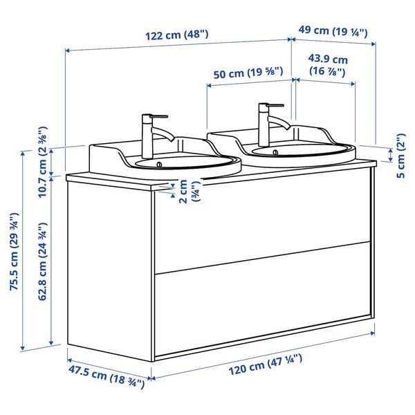 IKEA Тумба під умивальник з ящиками/умивальником/змішувачами світло-сірий/чорний мармур T&Auml;NNFORSEN / RUTSJ&Ouml;N, 995.216.14 99521614 фото