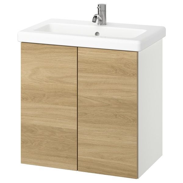 IKEA Шафа умивальна з дверцятами/мийкою/змішувачем, біла/імітація. дуб ENHET / TV&Auml;LLEN, 295.577.48 29557748 фото