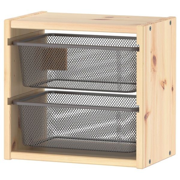 IKEA TROFAST (ИКЕА ТРОФАСТ), Навесной шкаф, сосна светлая морилка/темно-серый, 32x21x30 см, 995.255.94 99525594 фото