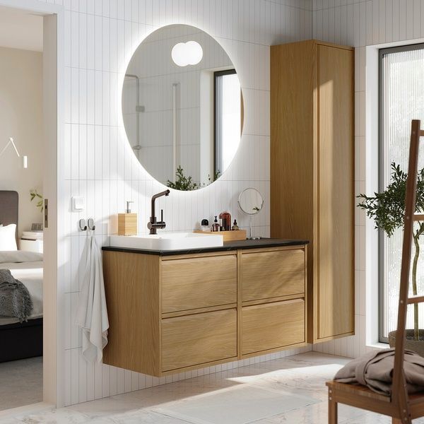IKEA Тумба умивальник/змішувач, імітація. імітація дуба/чорного мармуру &Auml;NGSJ&Ouml;N / BACKSJ&Ouml;N, 995.286.01 99528601 фото
