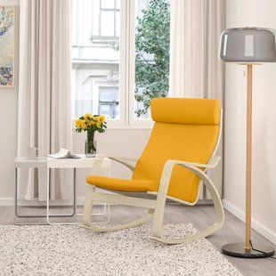 IKEA Кресло-качалка, березовый шпон/Скифтебо желтый PO&Auml;NG, 593.958.44 59395844 фото