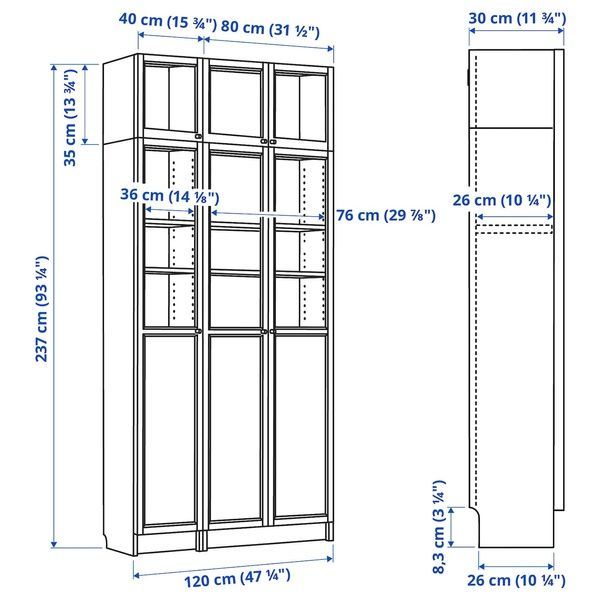 IKEA Книжкова шафа з над/дверцями/склом, імітація. дуб/безбарвне скло BILLY / OXBERG, 195.818.95 19581895 фото