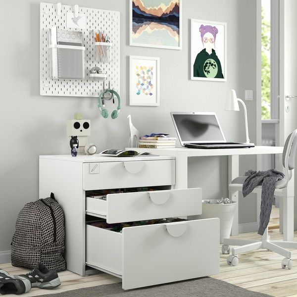 IKEA Комод, 3 шухляди, білий/світло-зелений SM&Aring;STAD / PLATSA, 595.429.01 59542901 фото